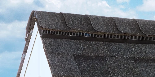 A brand new a-frame roof with asphalt singles